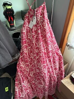 Pink Paisley Spaghetti-Strap Maxi Dress
